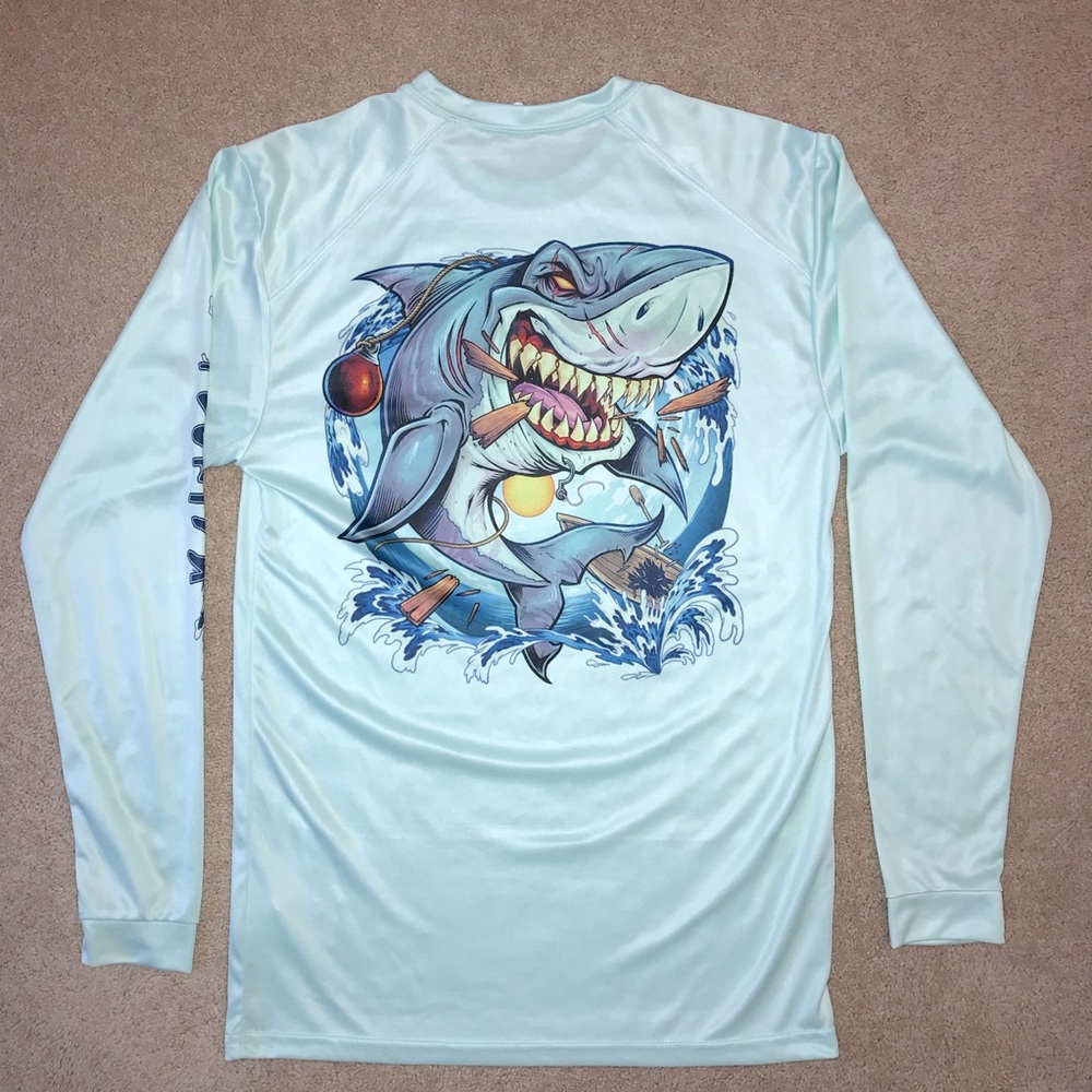 Paragon Shark Long Sleeve Swim Shirt Tee Size S Caladesi Island Florida Beach UV